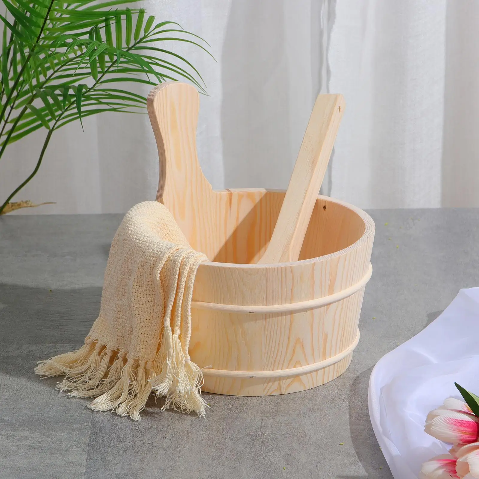 Sauna Bucket Set Solid Wood with Laddle Plastic Liner 4 Liter 1 Gallon Shower er Sauna ing for   Use Bath Shower