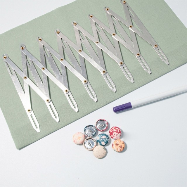 Tiiyee Expanding Sewing Gauge, Button Sewing Tool Equal Space Divider Aluminum Quilting Button Guide Tool Measure Equal Space Divider Retractable