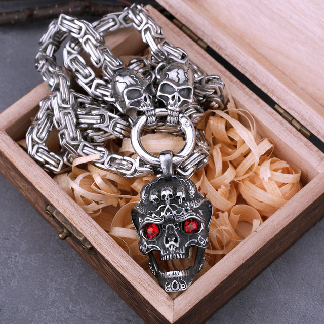 Large Stainless Steel Evil Eye deals Biker Skull Wheel Pendant Necklace