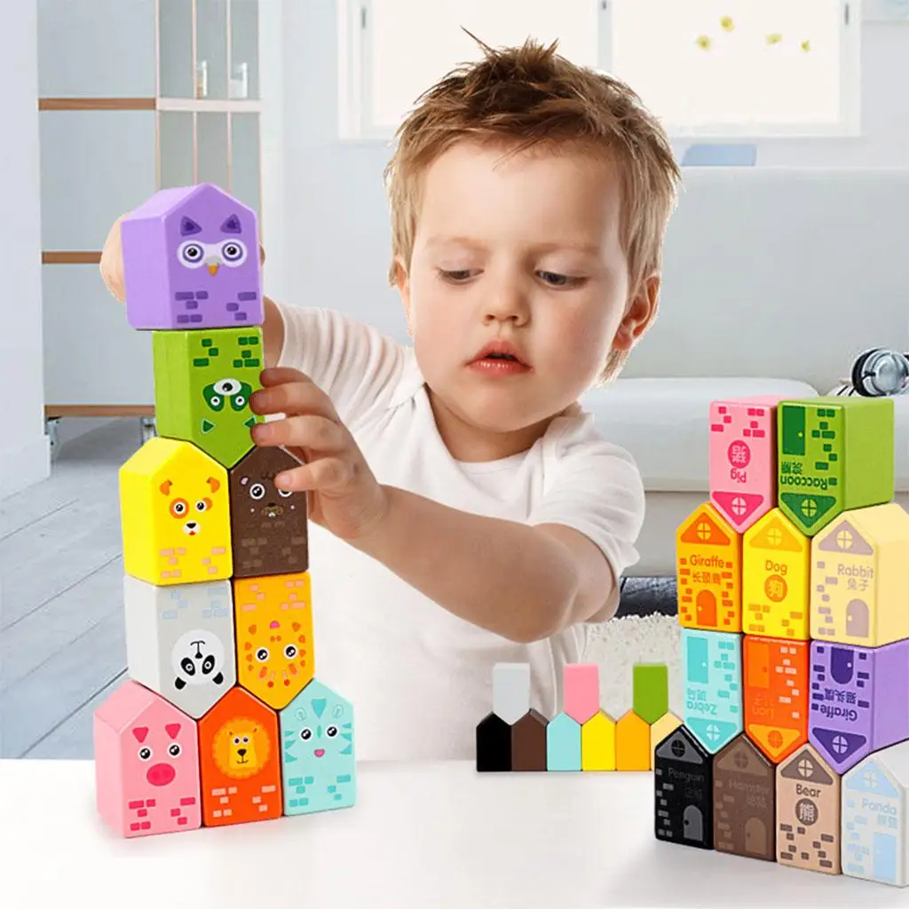 12 Pieces,Wooden Learning Toys,Construction Toys Colorful Preschool Stacking Game s for Cultivating Logical Thinking 