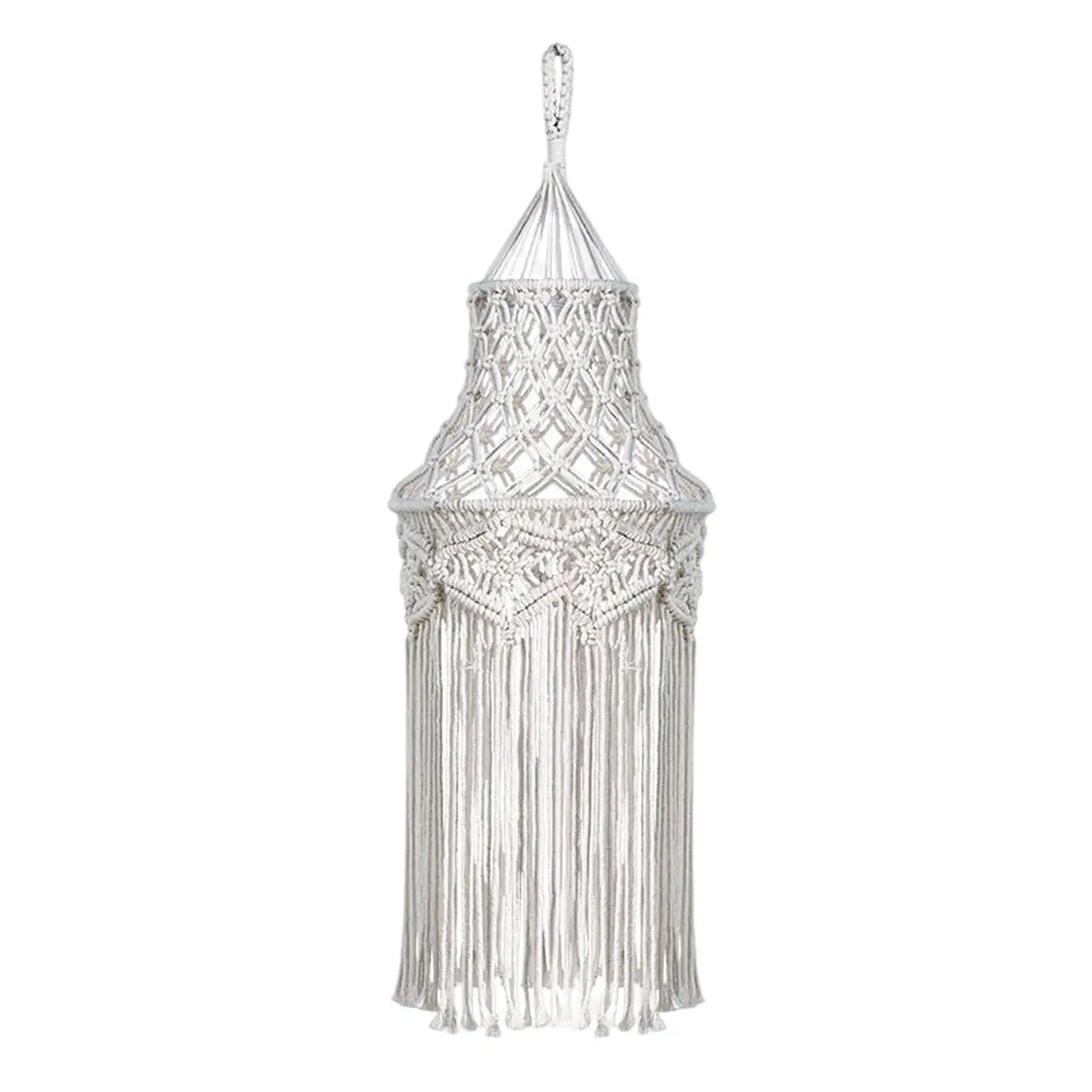 Modern Macrame Tassel Lamp Shade Chandelier Hand Woven Ceiling Pendant Light Cover Hanging Lampshade for Dorm Home Wedding Decor