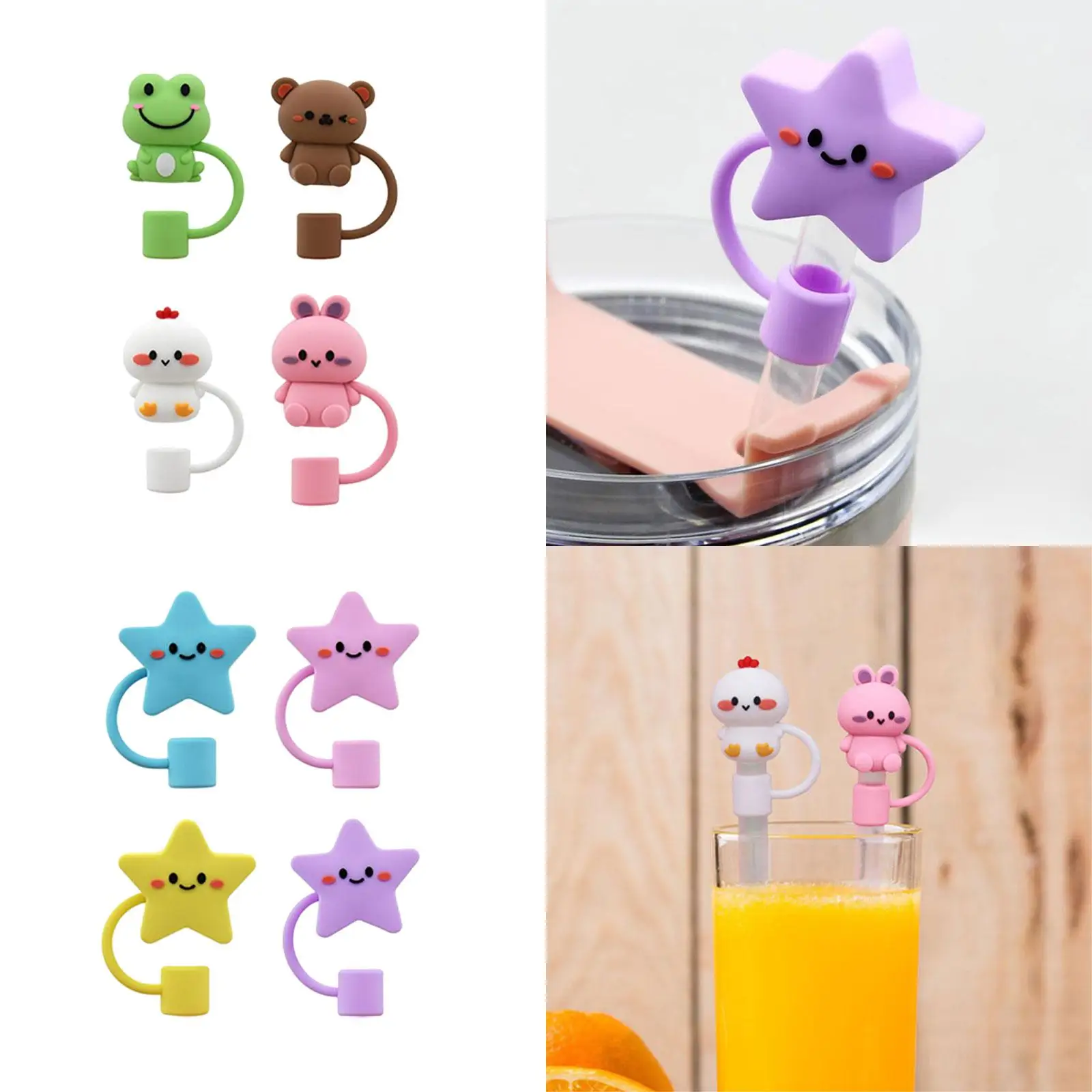 4 Pieces Straw Covers Cap Creative Cute Straw Plug Reusable Straw Lid for 10 mm Straws Portable Straw Cover Straw Protector Cap