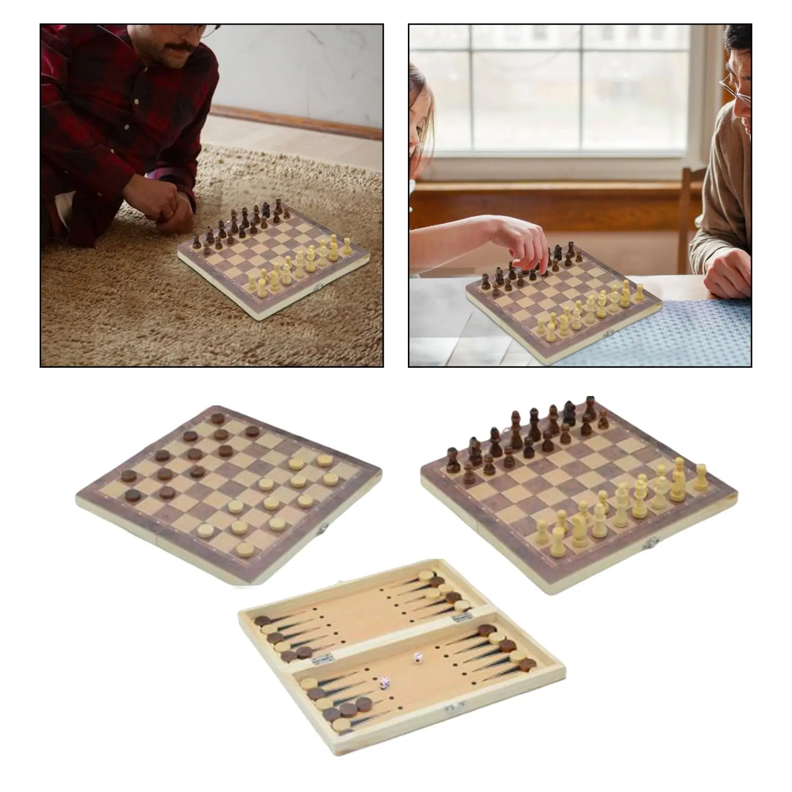 Chess Set Folding Chess Game Travel Case Lightweight Chess Checkers Backgammon