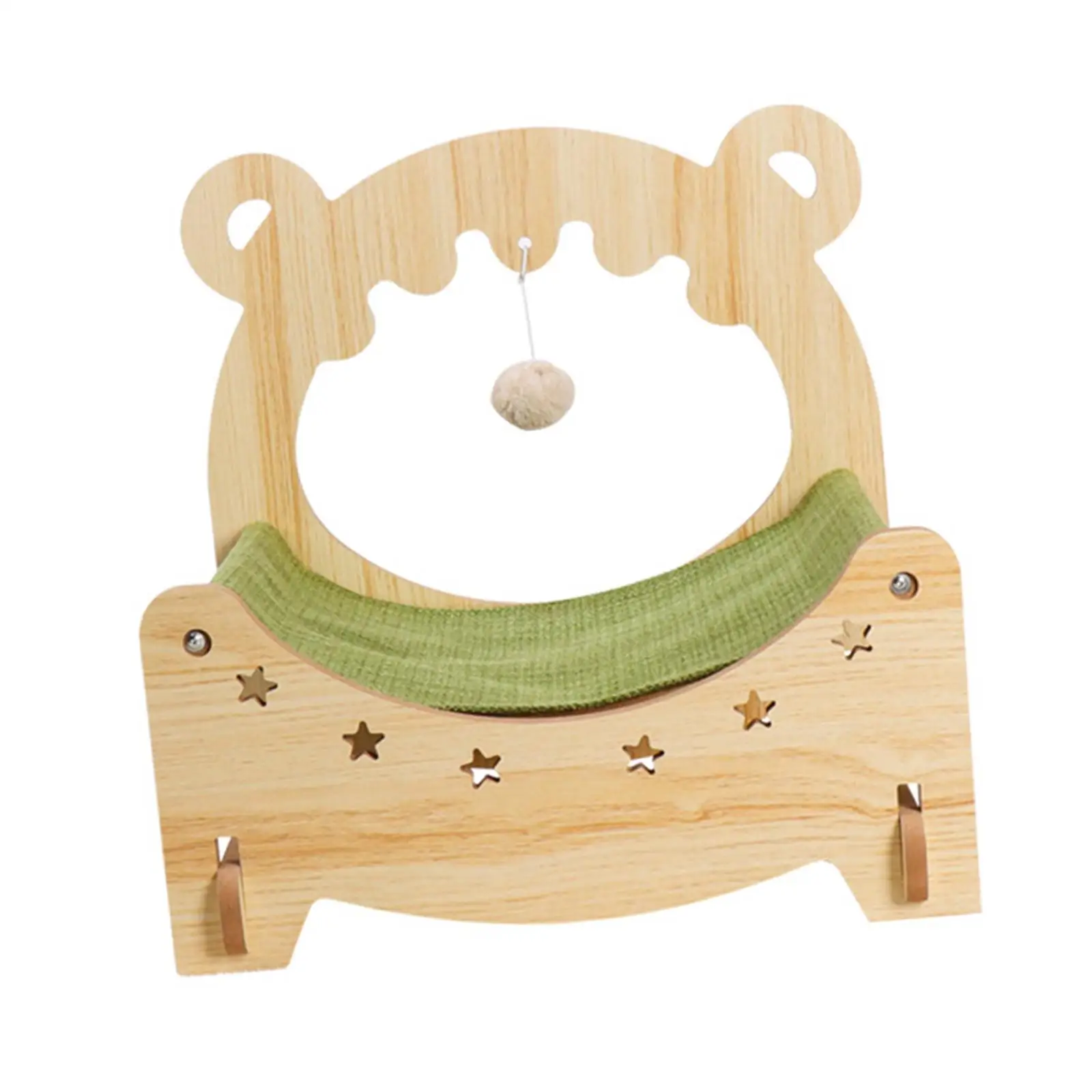 Wooden Cat Bed Hammock Elevated Cat House with Ball Toys Cat Sleeping Bed for Rabbit Puppy Indoor Cats Small Animal Bunny