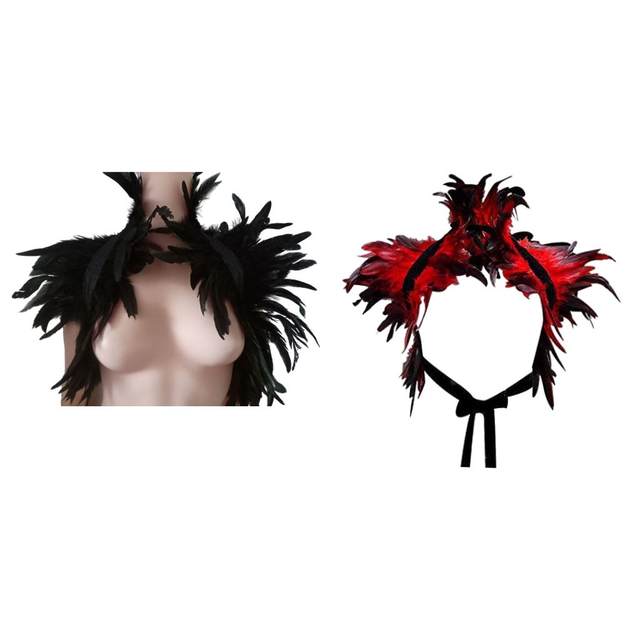 Victorian Feather Shrug Shawl Halloween Party Scarf Gothic Collar for Women Real Natural Stole Poncho Cape Shoulder Wrap