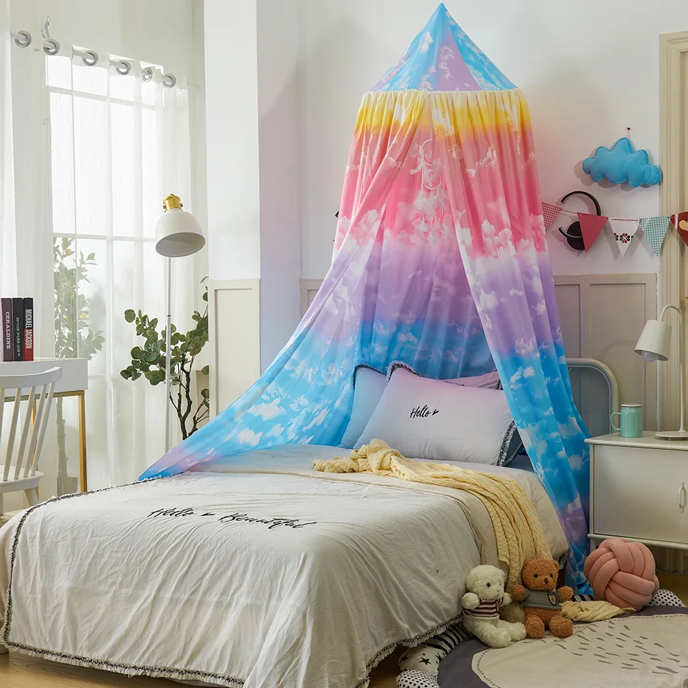 Детская сетка от комаров с принтом радуги детская кроватка занавеска  домашняя купольная затеняющая ветрозащитная палатка с отверстиями для  установки бесплатно | AliExpress