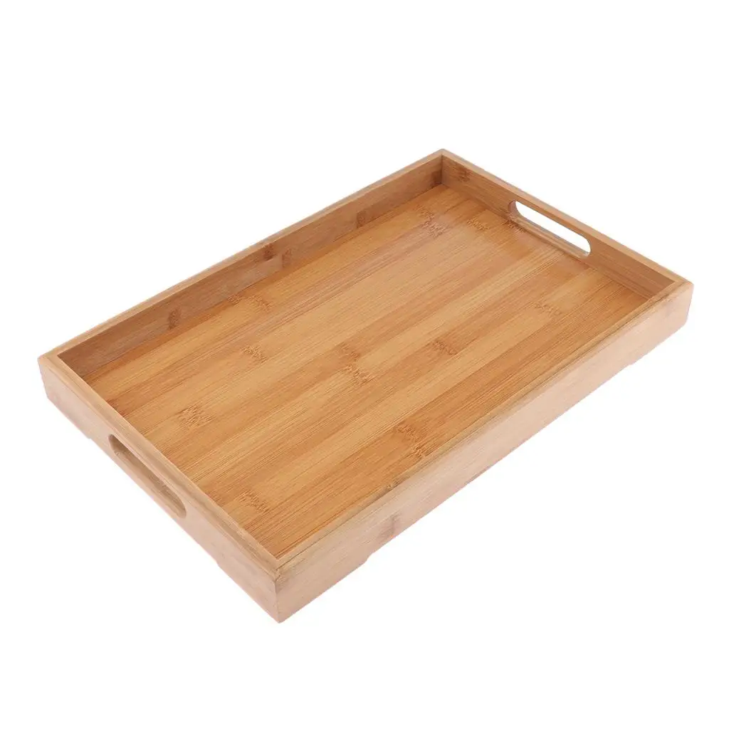 Rectangle Bamboo Wooden Serving Tray Food Dinner Tray &Handles for Coffee Party Snacks