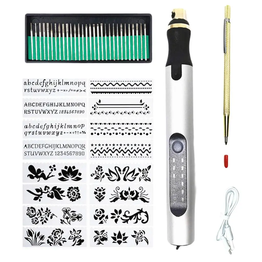 Electric Micro Engraver Etching Pen and 30 Bits for Plastic Metal Jewelry