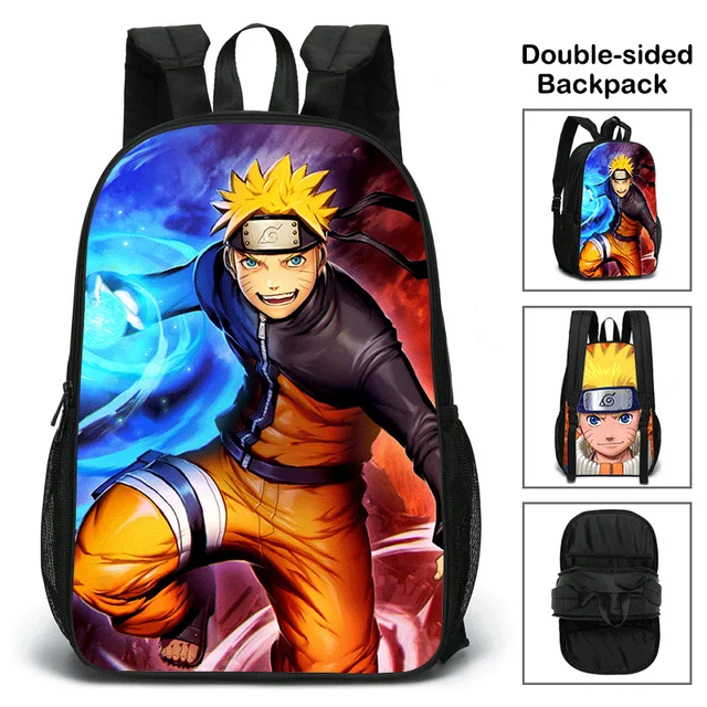 Bandai 3D Double-sided Printing Naruto Primary and Secondary School Girls  School Bag Backpack Lightening zipper shoulders