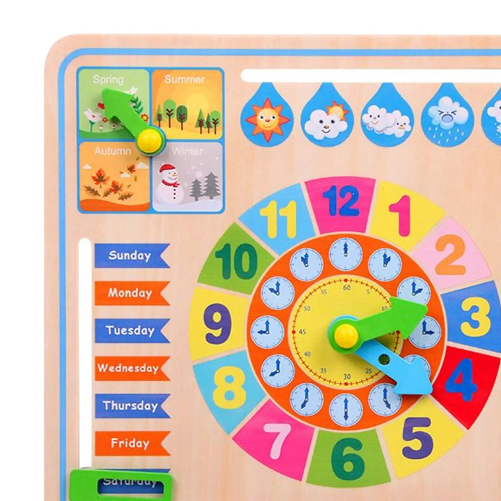 Montessori Educational Wooden Preschool Telling Time Teaching Clock Time Calendar Clock for Toddlers Boys and Girls Kids