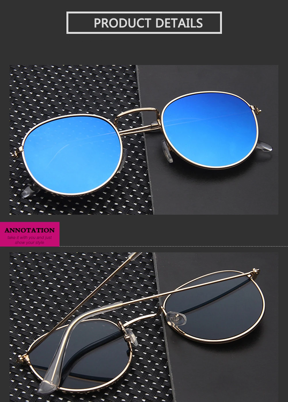 Vintage verspiegelte Sonnenbrille Herren und Damen Retro Sonnenbrille mit Metallrahmen Outdoor-Mode Brillen – Detail 30