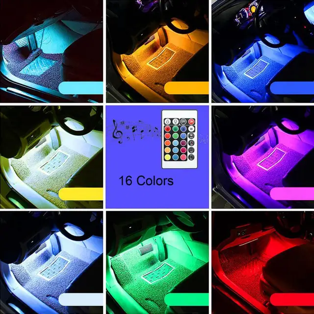 Neon-LED-Autoinnenraum Ambiente-Fußstreifen-Licht-Kit Zubehör  Hintergrundbeleuchtung Fernbedienungs-App Musiksteuerung Auto RGB  Dekorative Lampen