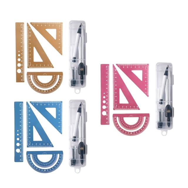5 Pieces Math Geometry Kit Compass Aluminium Alloy Ruler Set Triangle Ruler Multifunctional for Classroom Drawing Drafting