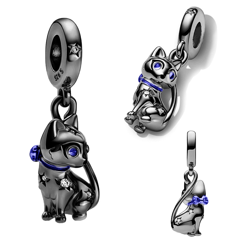 Sparkling Pet Cat Dangle Charm Silver Plated Fit Pandora Charms Silver 925 Original Bracelet for Jewelry Making