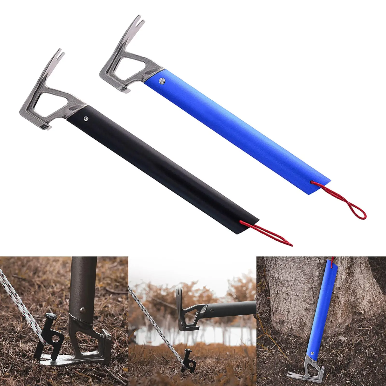 Tent Mallet Extractor Tent Peg Extractor Puller Portable Heavy Duty with Hook Tent Stake Hammer for Gardening Hunting Outdoor