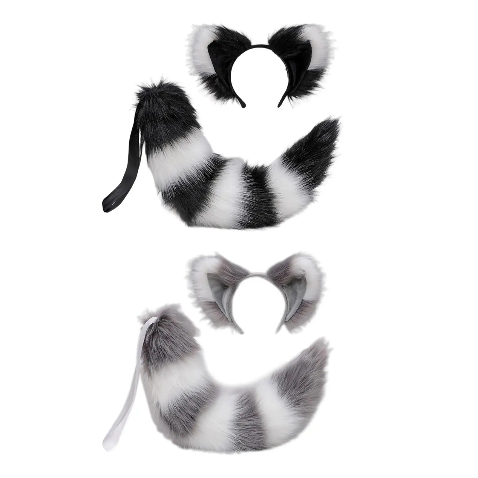 Cats Ears Large Tail Cosplay Animal Headpiece Dress up Furry Costume Toys Decor Headwear for Gifts Adults Halloween Performance
