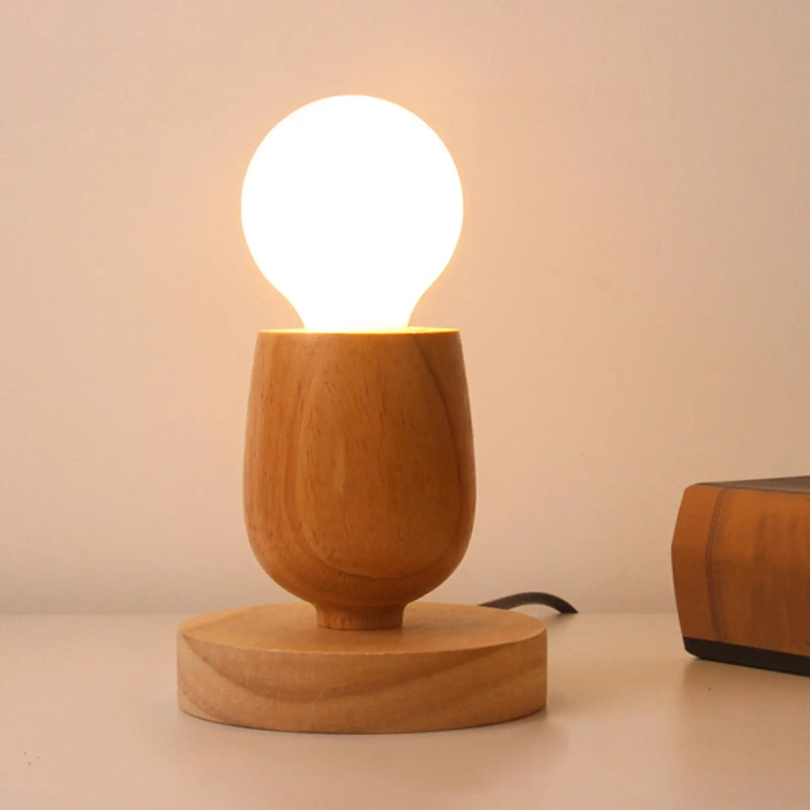 Retro Style E27 Wooden Base Desk Lamp Bedside Light Holder Display Stand Bulb Socket for Kids Room Home Study Bedroom EU Plug