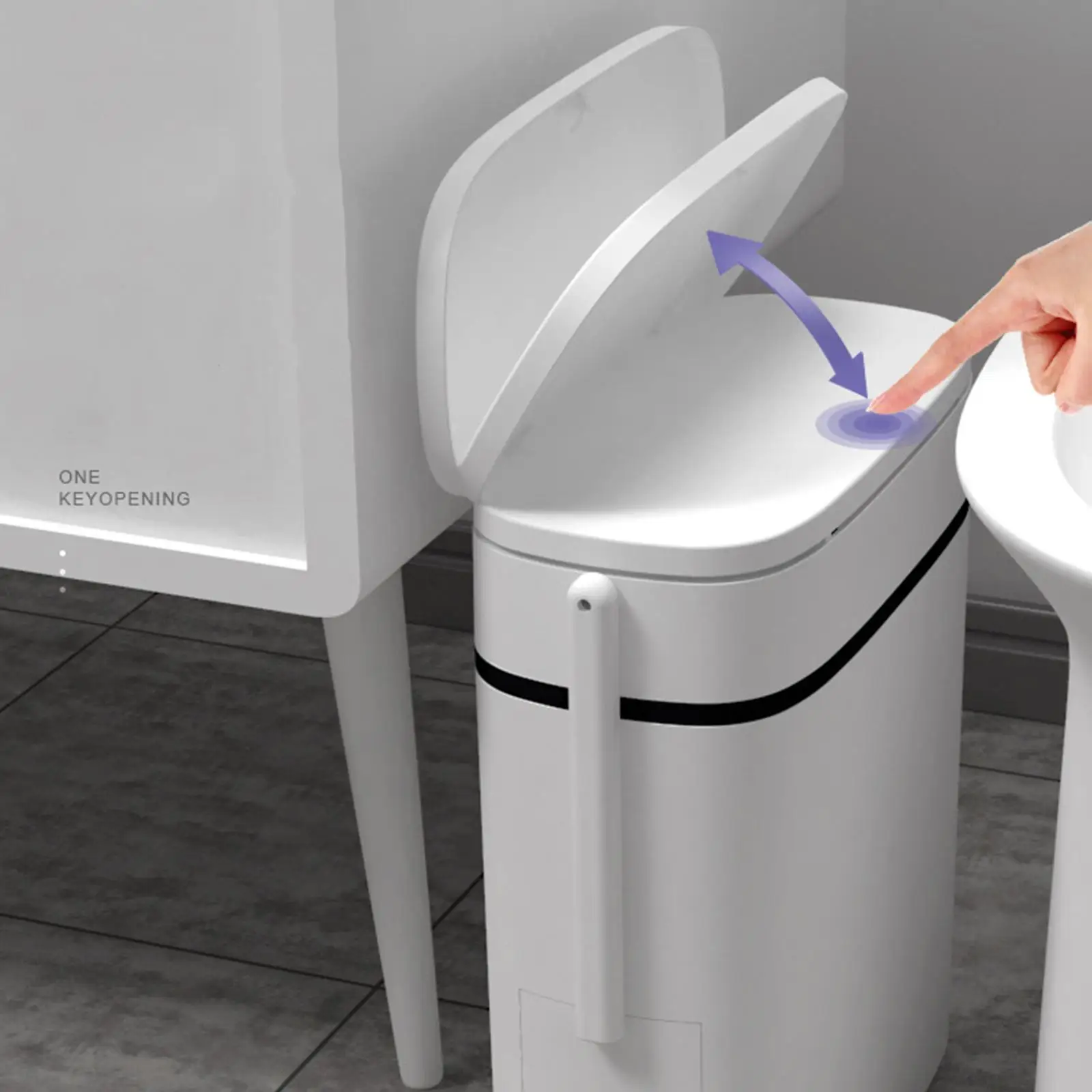 Narrow Trash Can with Toilet Brush Dustbin Bucket for Bathroom Bedroom Living room and home RV