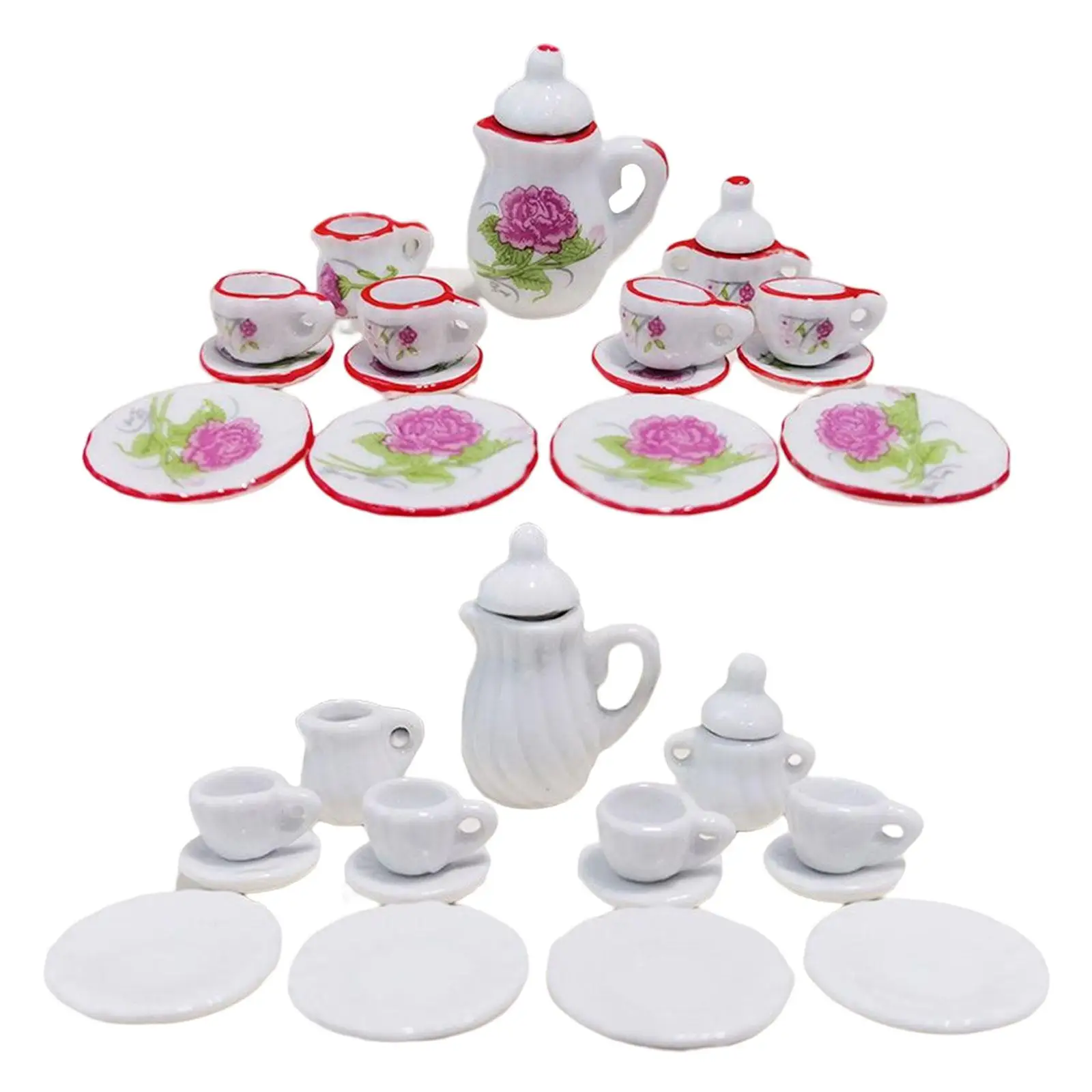 Dollhouse Miniature Porcelain Tea Cup Home Mini Teapot Cup Plate Ornaments
