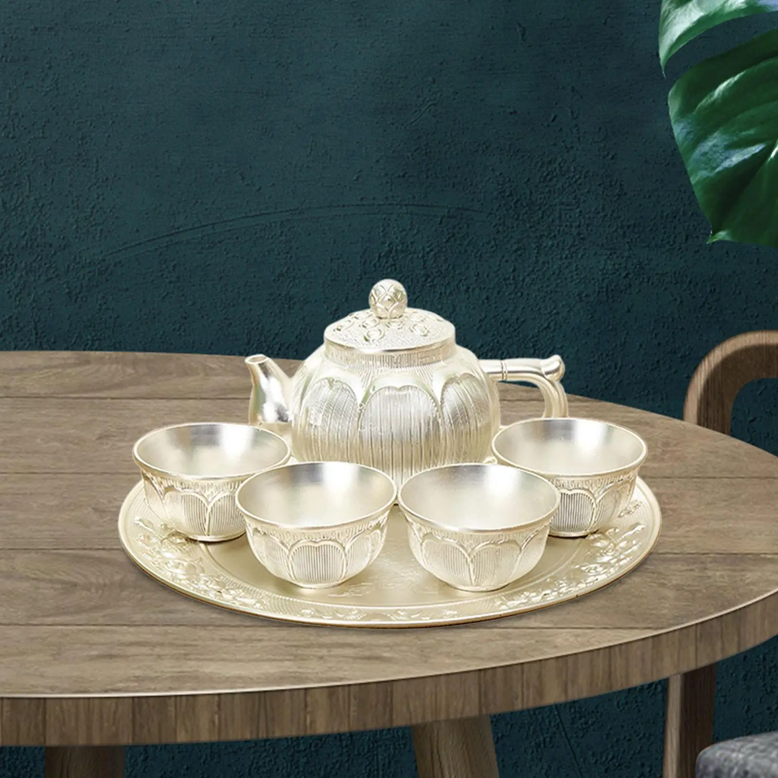6Pcs Zinc Alloy Handmade Vintage Modern Teapot Tea Cups Set for Adults Anniversary Weddding Birthday Gifts