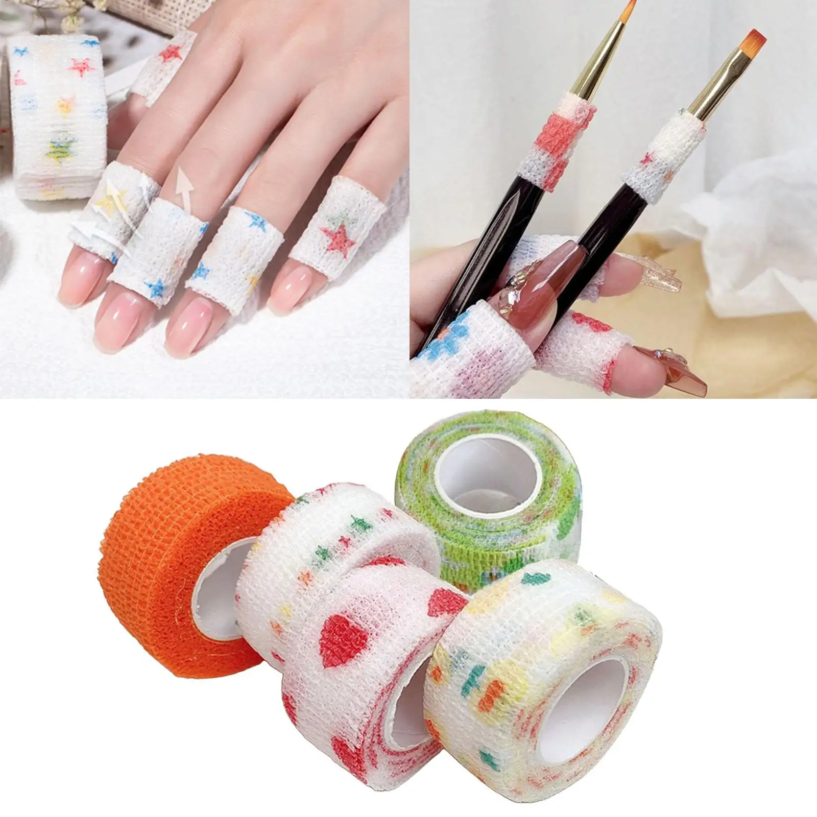 5Pcs Self Adherent Cohesive Bandages Non Woven Elastic Cover Width 2.5cm Random Color Waterproof for Nail 