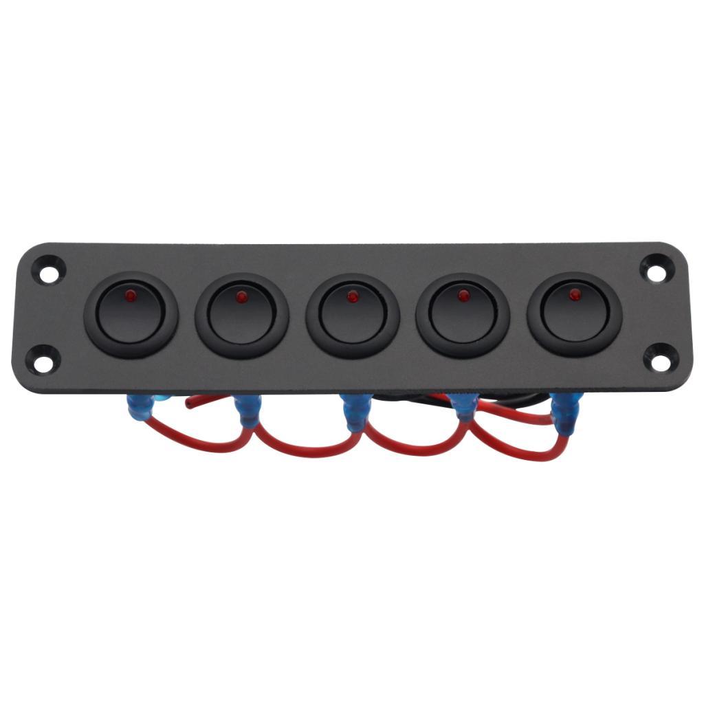 12V Rocker Switch Panel Scratch Proof On Off 5 Gang for Boat Caravan RV