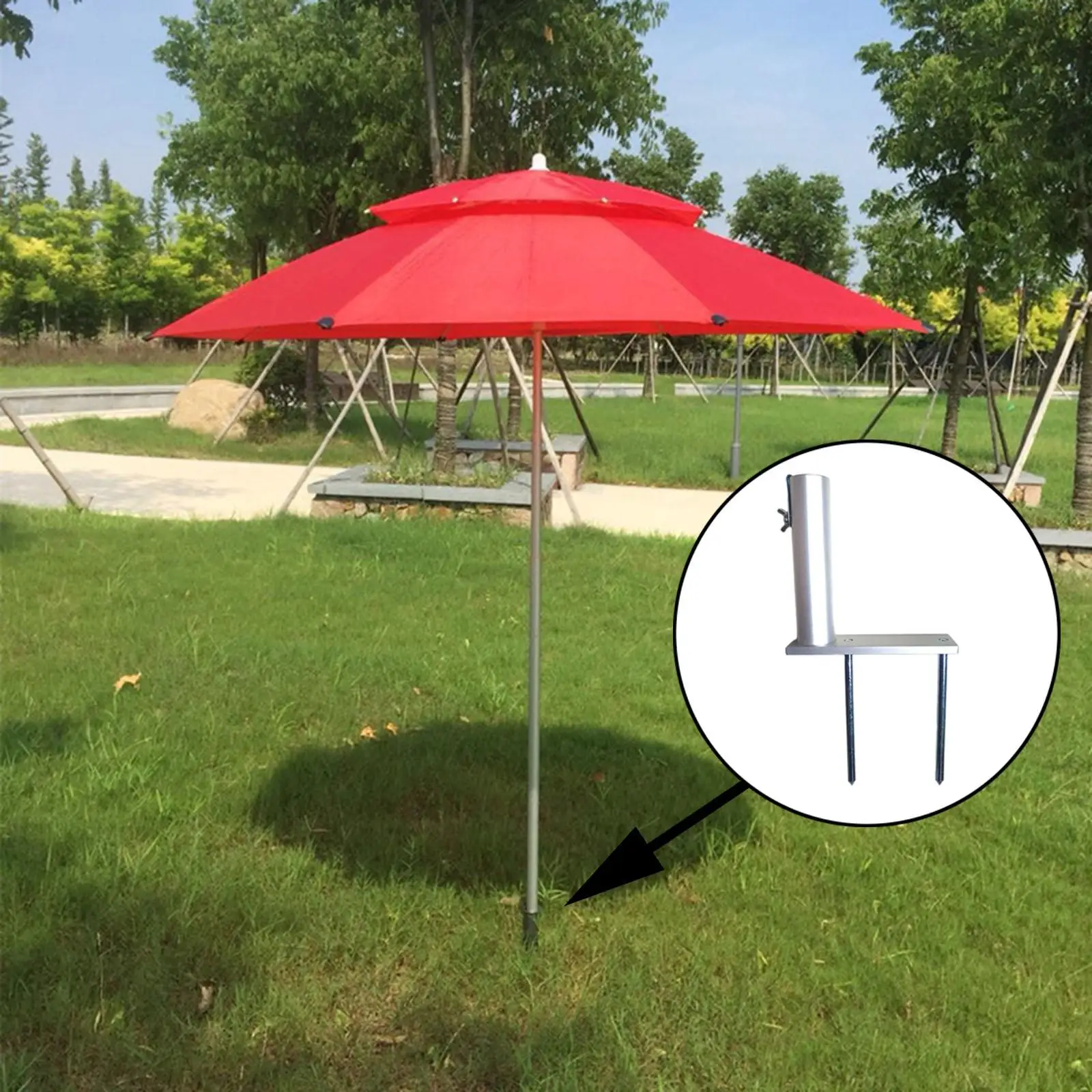 Silver Upgraded Patio Umbrella Clamp Ground Stakes for Lawns Aluminum Alloy