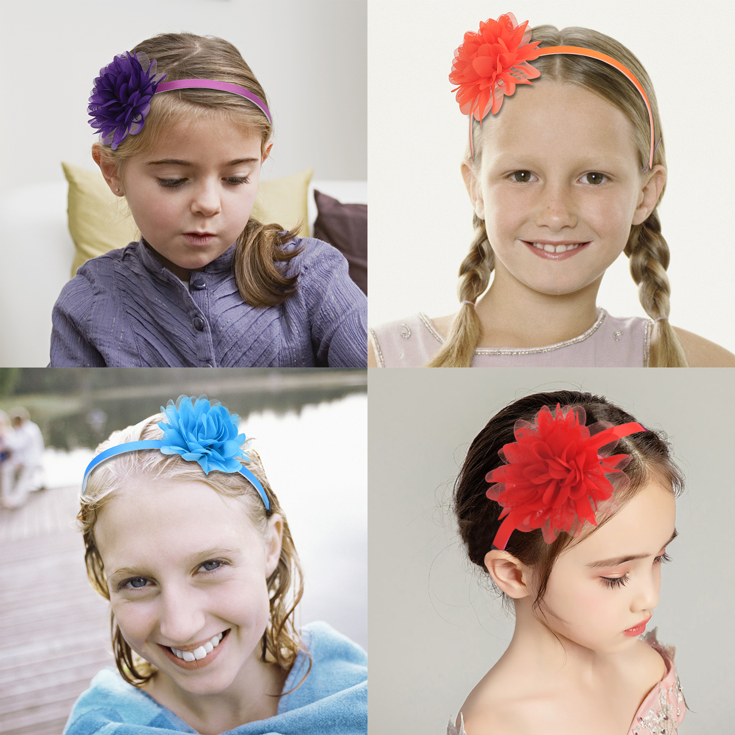 1/15 Stück Chiffon-Blumen-Haarbänder für Kinder und Mädchen, Kunststoff-Haarbänder mit Zähnen, florales Haarband, modisches Haar-Accessoire für Kinder und Mädchen – Detail 3
