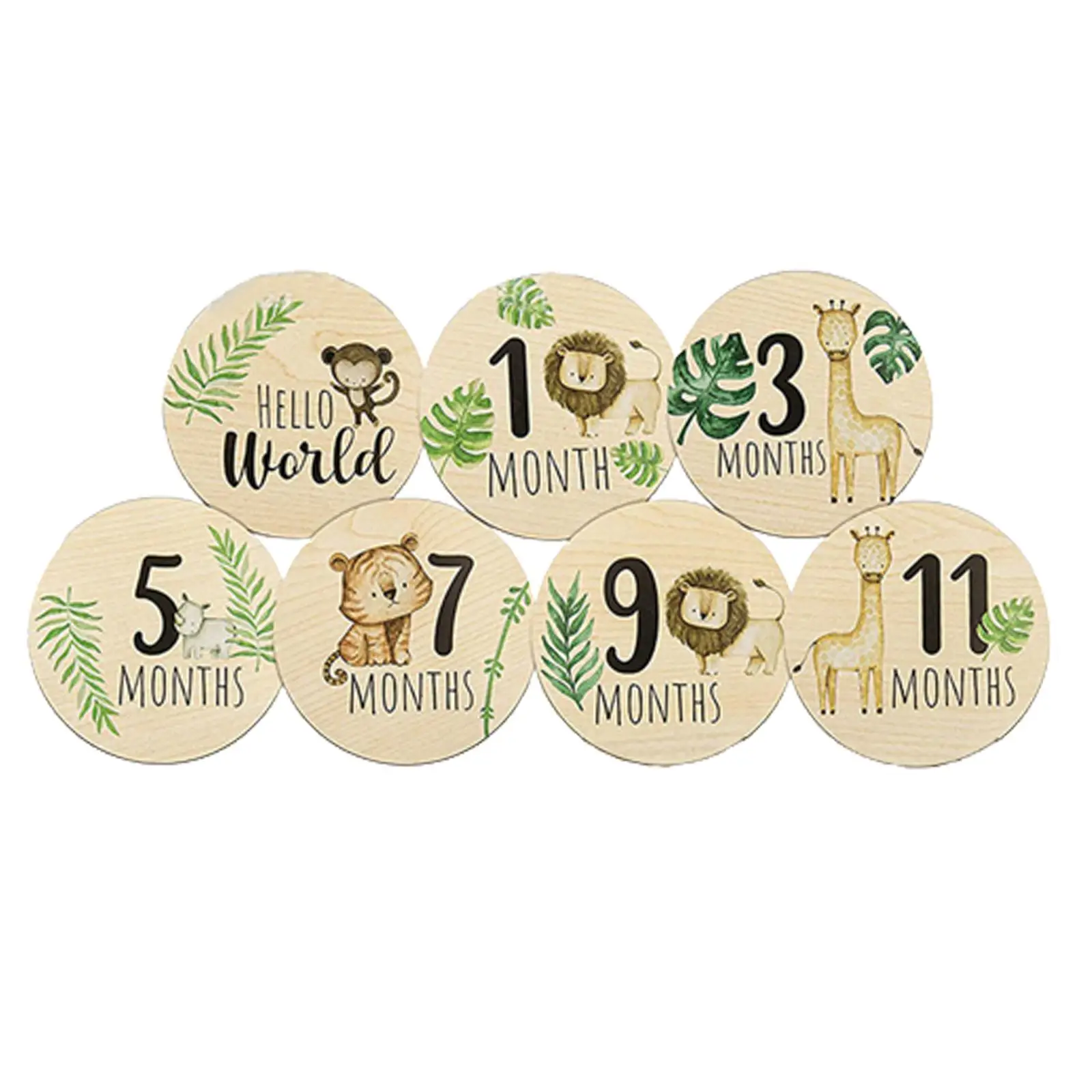 7 Pieces Baby Milestone Cards Baby Months Signs 1-12 Months Round Wooden Monthly Cards Discs for Baby Growth Newborn Photo Props