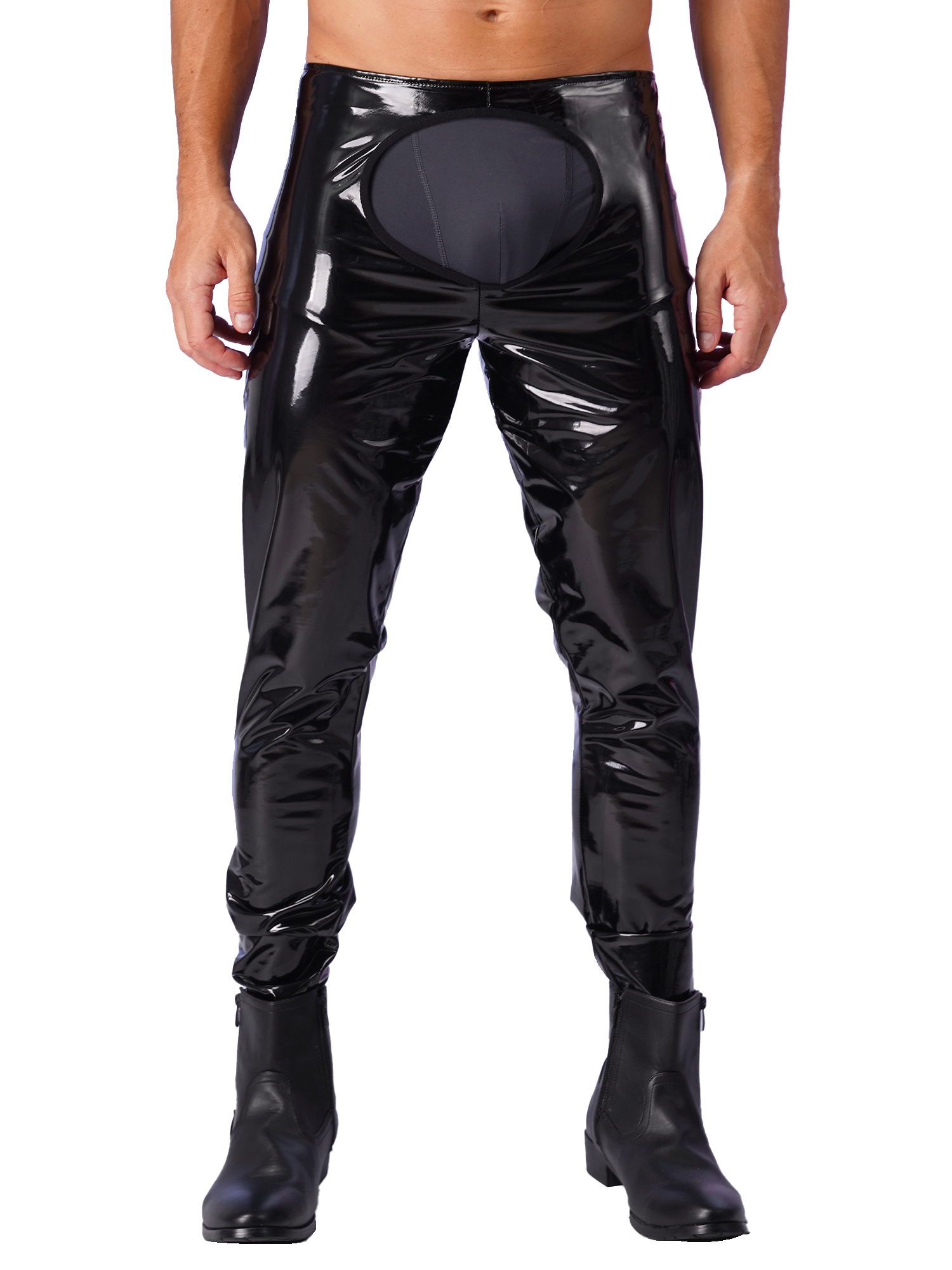 Description Picture 5 of itemBlack Mens Latex Pants Sexy Open Butt Crotchless Wetlook Leather Leggings Gay Erotic Tight Lingerie Nightclub Pole Dance Trouser