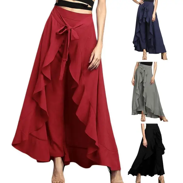  Falda pantalón de mujer de poliéster reciclado de cintura alta  con dobladillo envolvente con hebilla casual moderna : Ropa, Zapatos y  Joyería