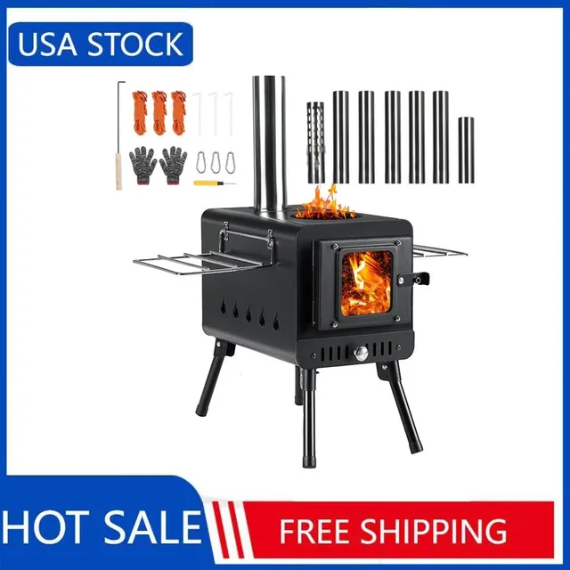 DEERFAMY Tent Stove, Wood Burning Stove with 7 Section