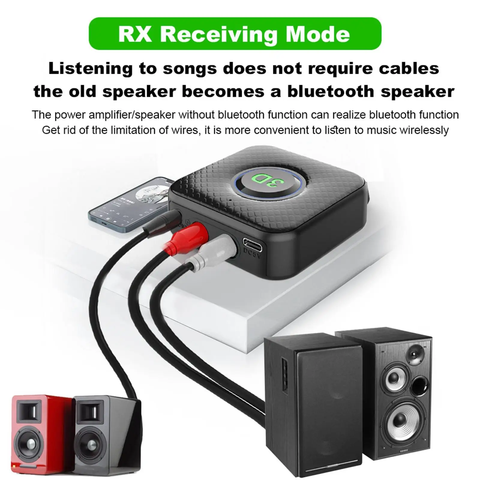 2 in 1 Receiver with Mic Wireless Audio Adapter for Home Stereo