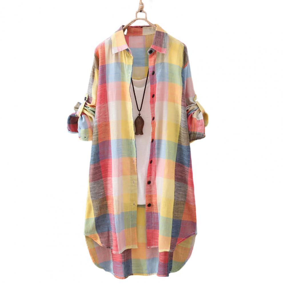 Title 8, Women Shirt Breathable Shirt Plaid Print Women