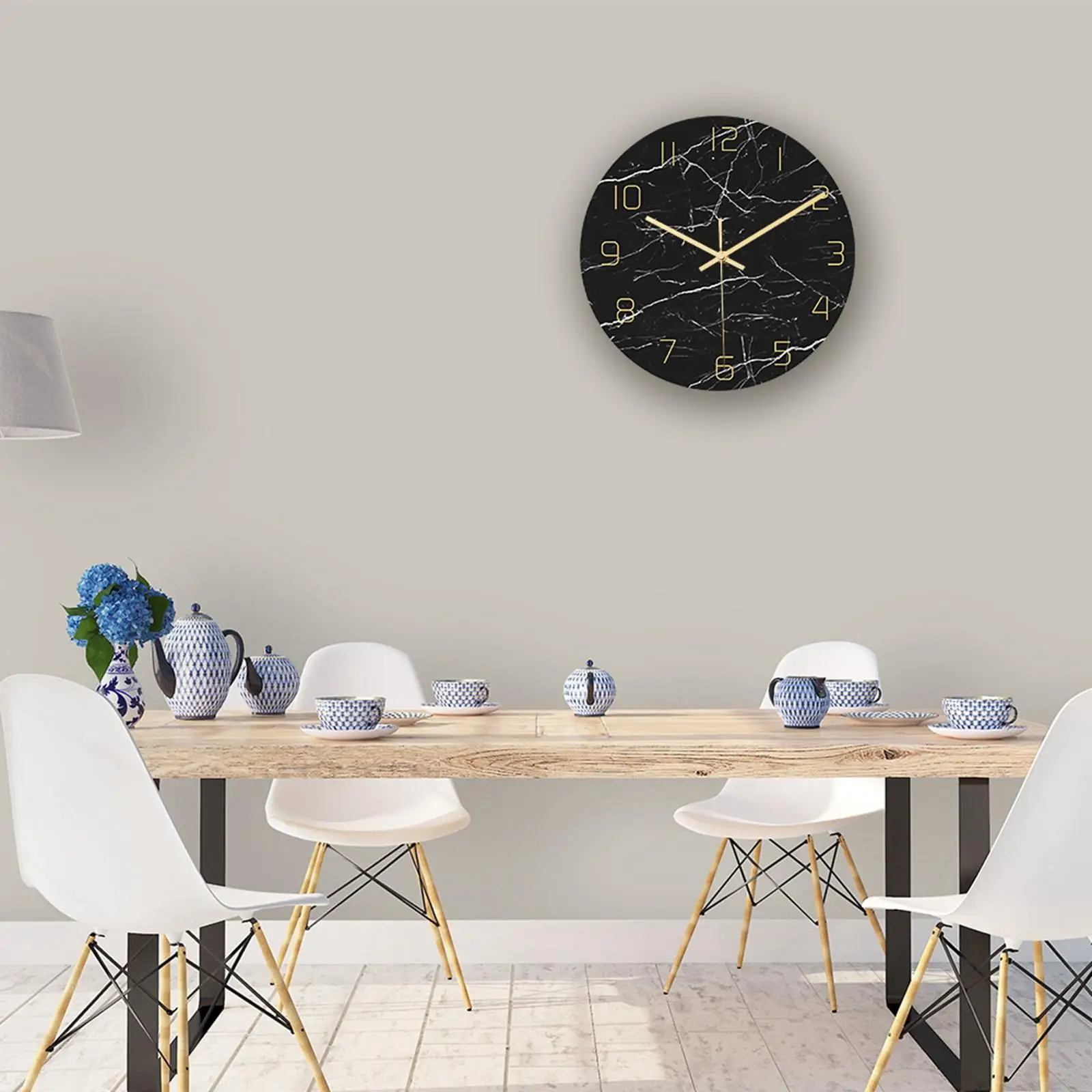 Nordic Wall Clock Marble Texture Non Ticking 12 inch Battery Operated Round Hanging Clock for Home Kitchen Bedroom Decoration