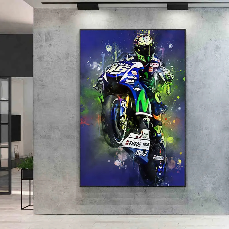 Sports Car Racer Portrait HD Print Wall Art Prints And Paintings`Watercolor Motorcycle Racer Valentino Rossies Canvas Poster