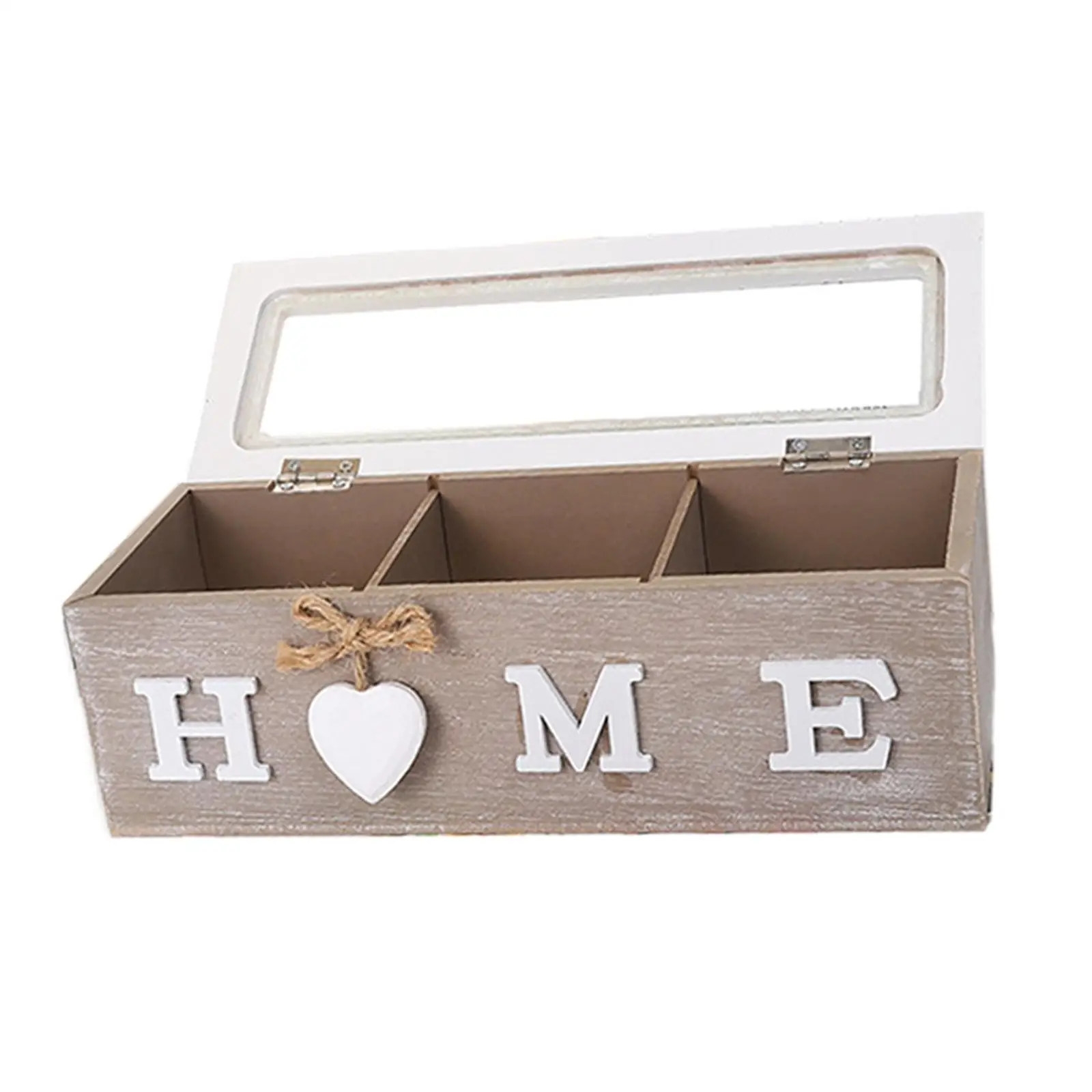 Wooden Tea Storage Box Kitchen Organiser Desktop Container with Viewing Window Jewelery Box for Creamers Tea Bags Coffee Pods