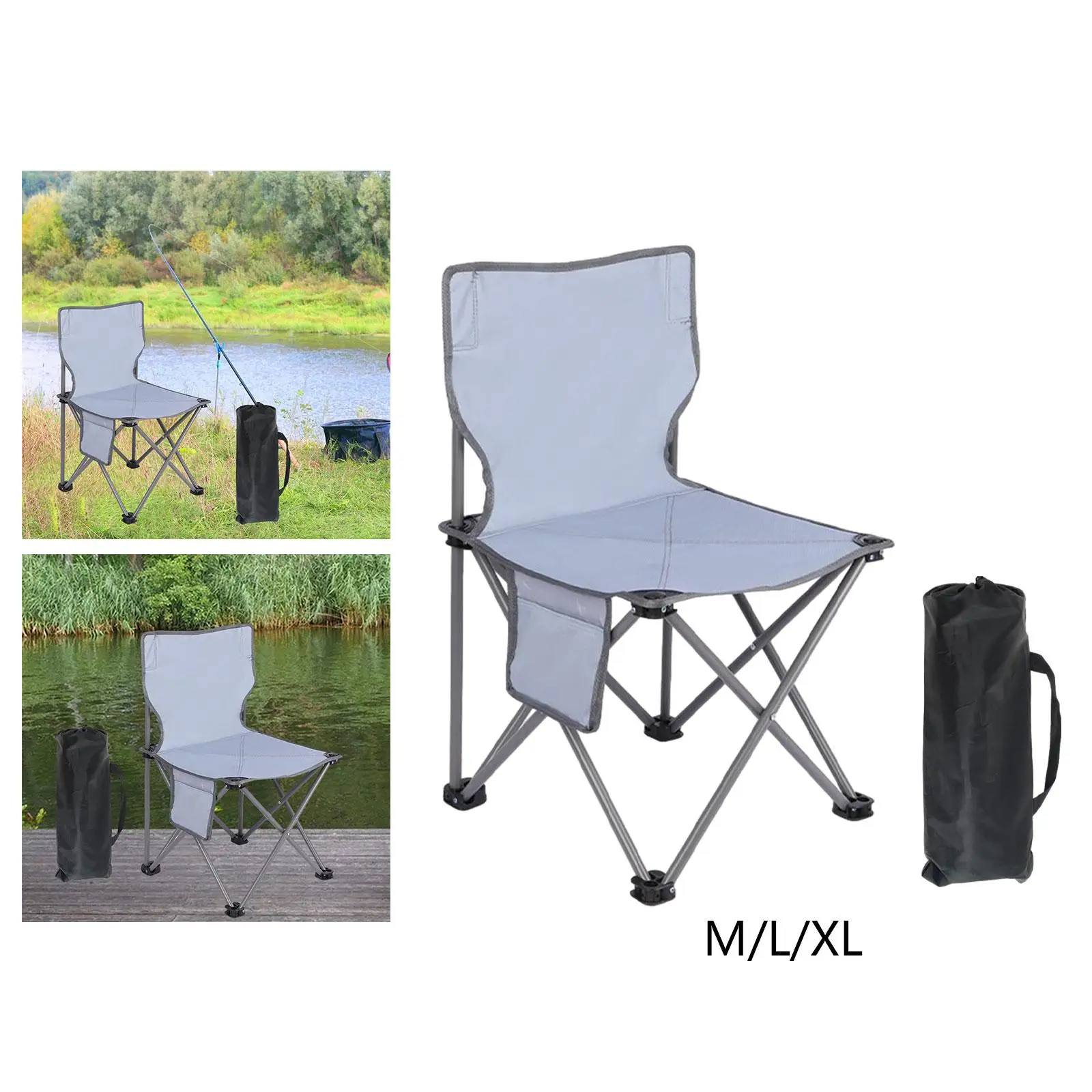 Portable Camping Chair Heavy Duty Oxford Fabric Nonslip with Storage Bag Fishing Chair for Park Picnic Garden Backpacking Beach