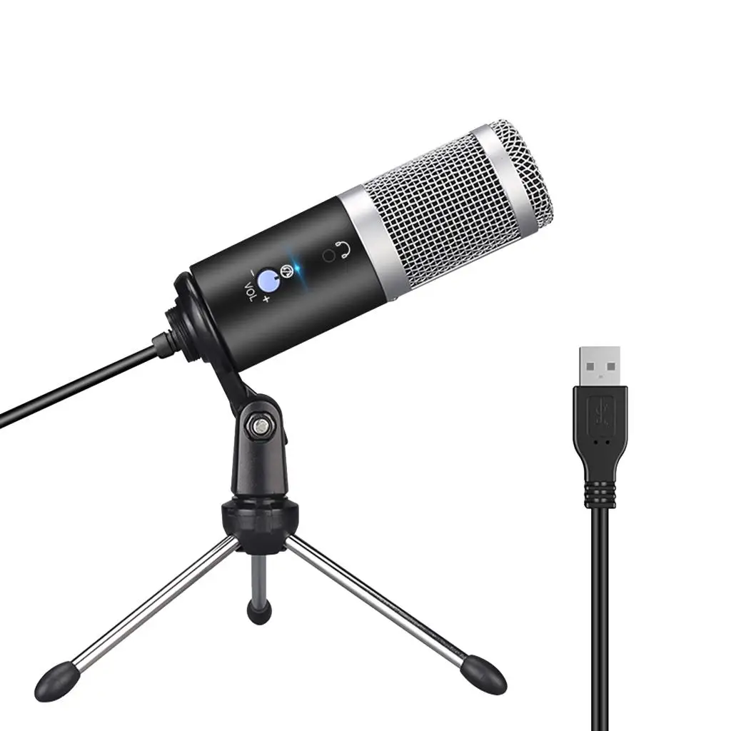 PC Microphone USB Computer Condenser Gaming Mic, plug and Tripod Stand for Recording, Podcasting, 