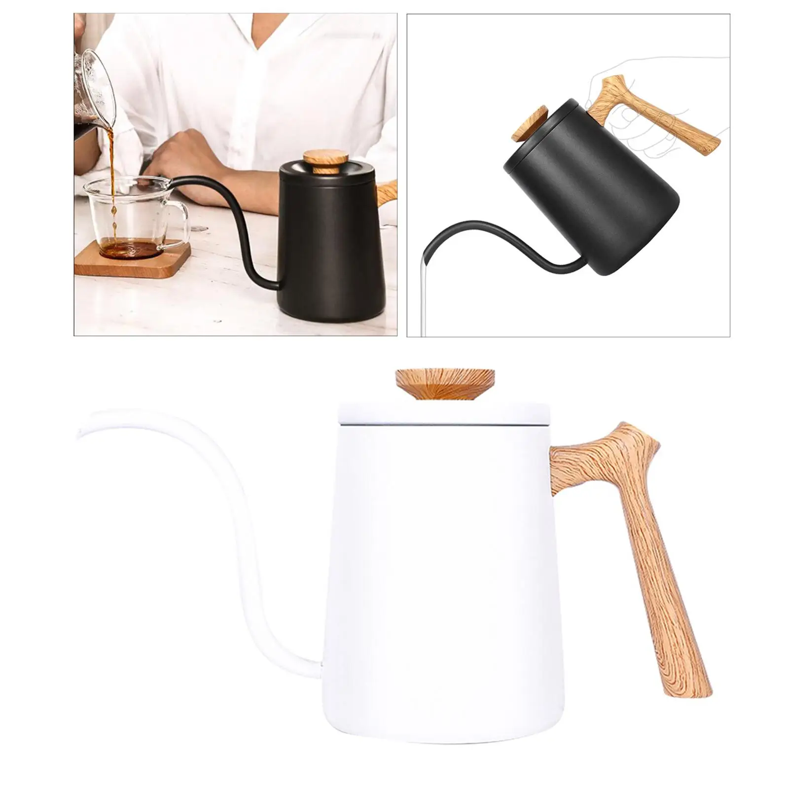 Coffee Pot 600ml Drip Kettle Wood Handle Coffee Tea Pot Water Kettle