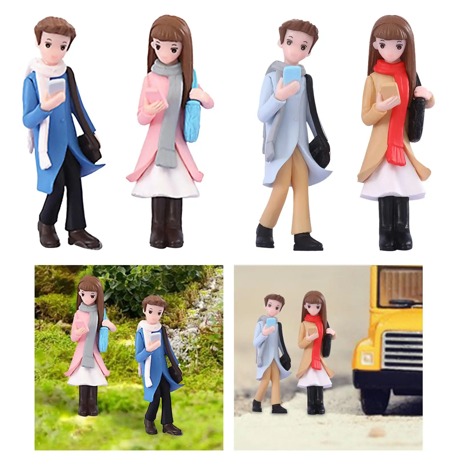 Phone Couple Collection People Figurines Set Sand Table Ornament for Photography Props Micro Landscapes Dollhouse Accessories