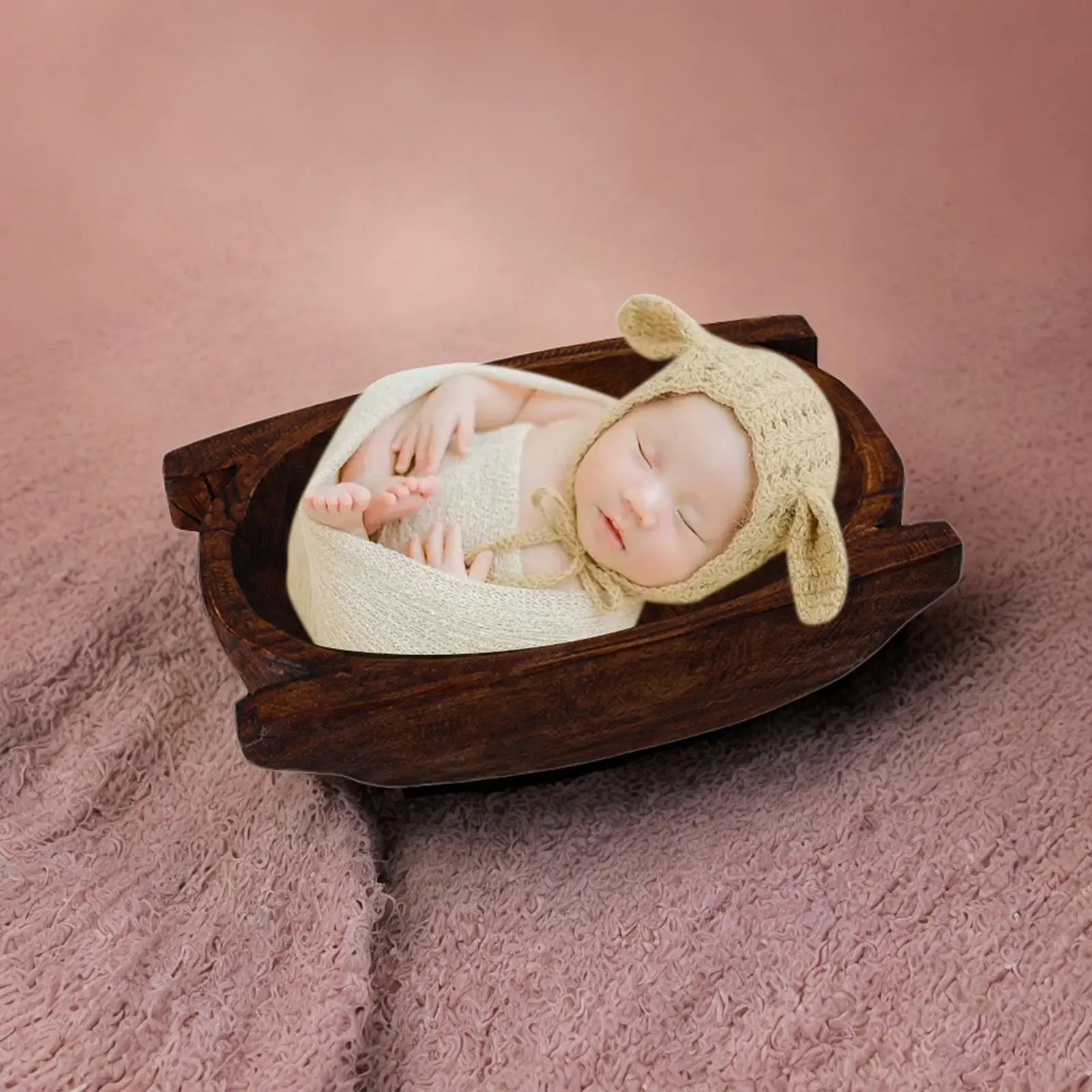 Newborn Photography Props Wooden Bowl Decor Vintage Small Couch Baskets for Baby Girls Boys Monthly Baby Newborn Birthday Decor