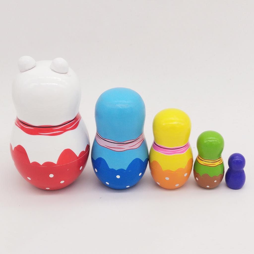 5pcs Cute Little Girl Handmade Wooden Russian Nesting Dolls Matryoshka Dolls Kids Birthday Gifts Home Decoration