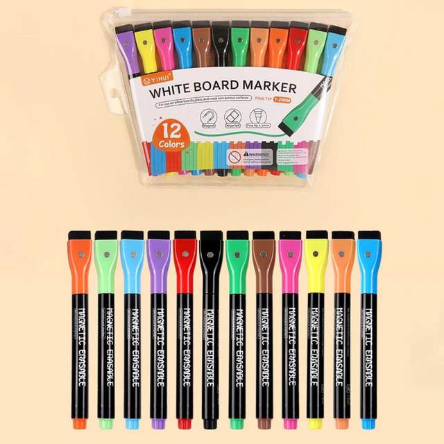 12Pcs Magnetic Erasable Markers Dry Erase Highlighter Pen Calendar Planning  Board Whiteboard Window/Mirror Planner Marking Pen - AliExpress