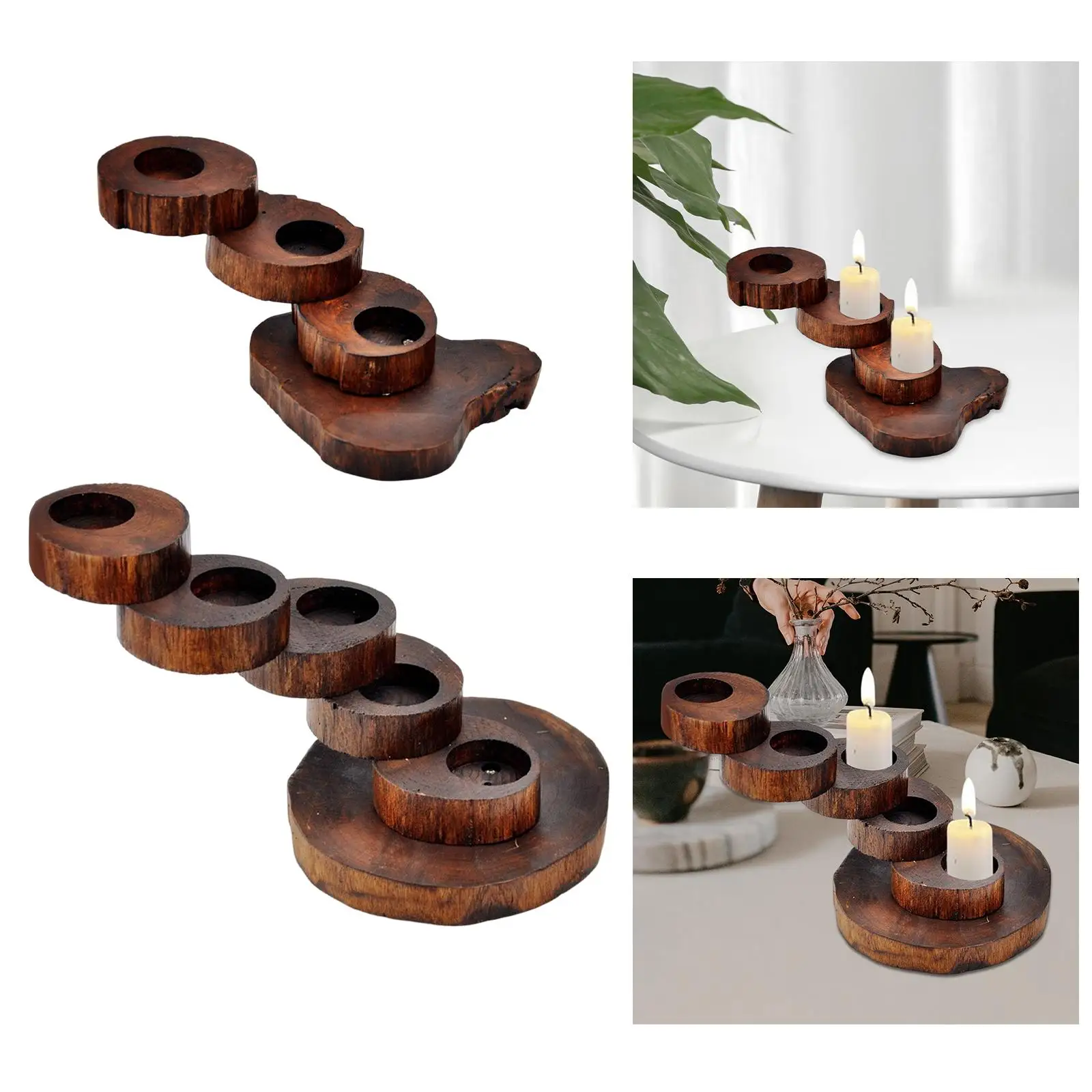 Candle Holder Dessert Plate Display Holder Sashimi Serving Plate Japanese Wood for Club Birthday Holiday Restaurant Candle Light