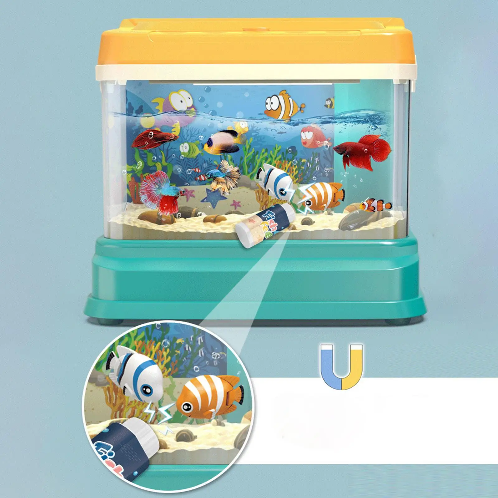 Artificial Fish Tank with Moving Fish with USB light Motor Skill Training Small Aquarium for Toddlers