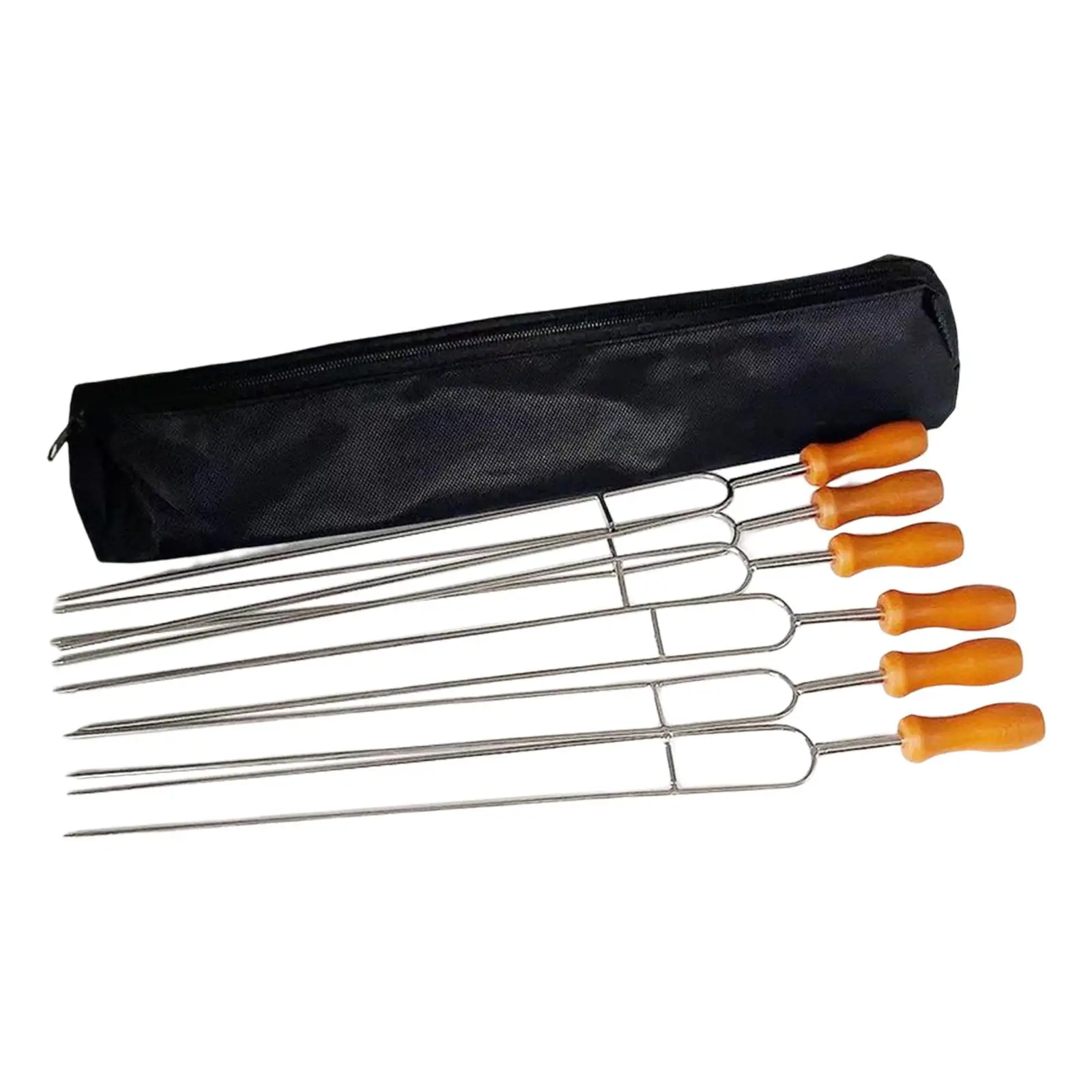 6x Roasting Sticks BBQ Skewers Barbecue Forks with Storage Bag for Grilling