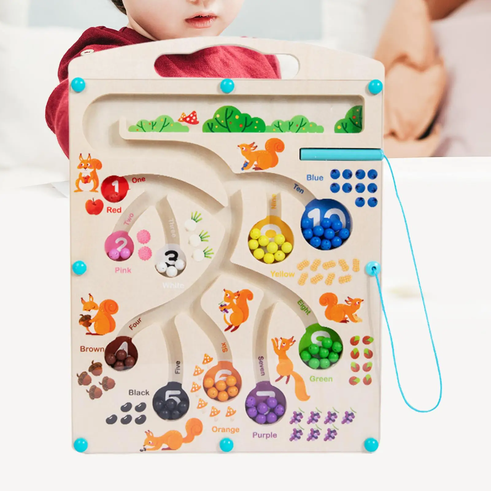 Wooden Magnetic Maze Toy Fine Motor Skills Toys Color Matching Learning Counting Puzzles Board for Girls Boys Kids Toddlers Gift