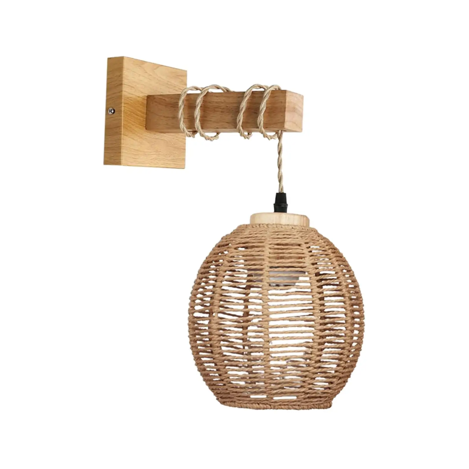 Rattan Wall Lamp Handwoven Lamp Shade Cover Dining Room Wall Lights Fixtures