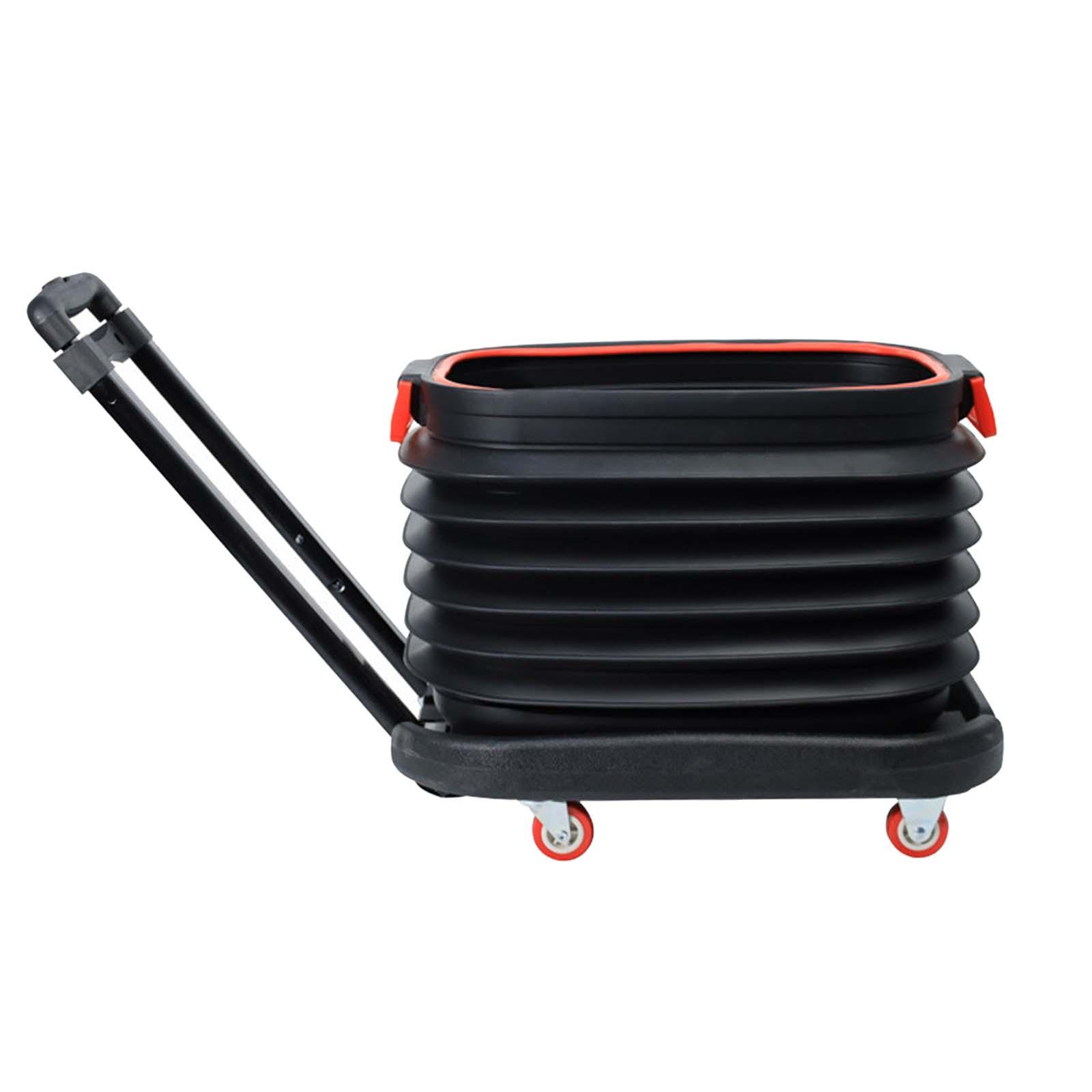 Folding Car Washing Bucket Hand Cart 37 Litre Telescoping Aluminum Handle